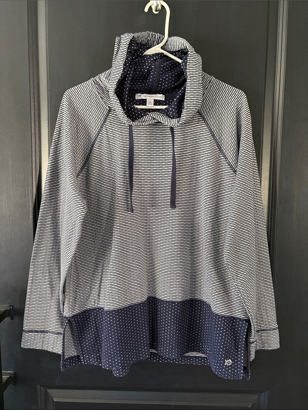 Nautica Navy & White Striped Cowl-neck Pullover with Polka Dot Hem